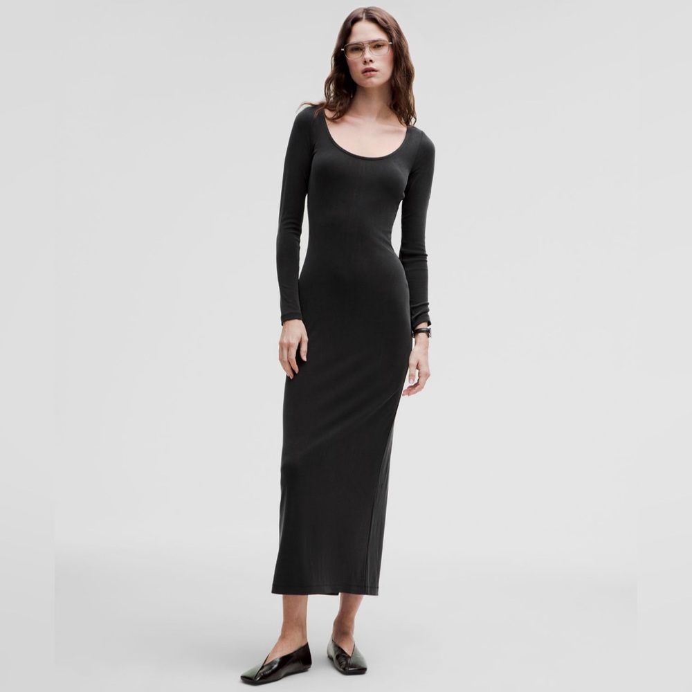 Lululemon Athletica Black Ribbed Bodycon Maxi Dress